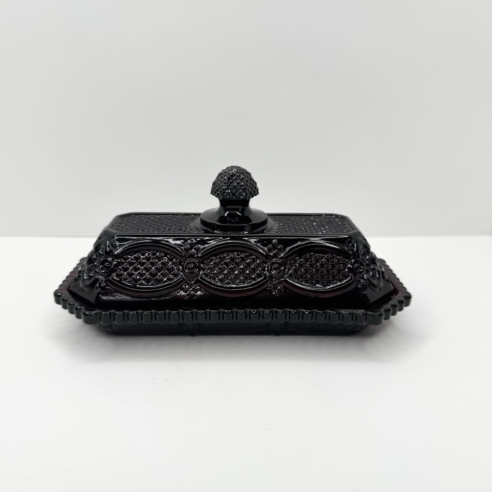 VTG Avon 1876 Cape Cod Ruby Red Pressed Glass Covered Butter Dish with Lid 2pc